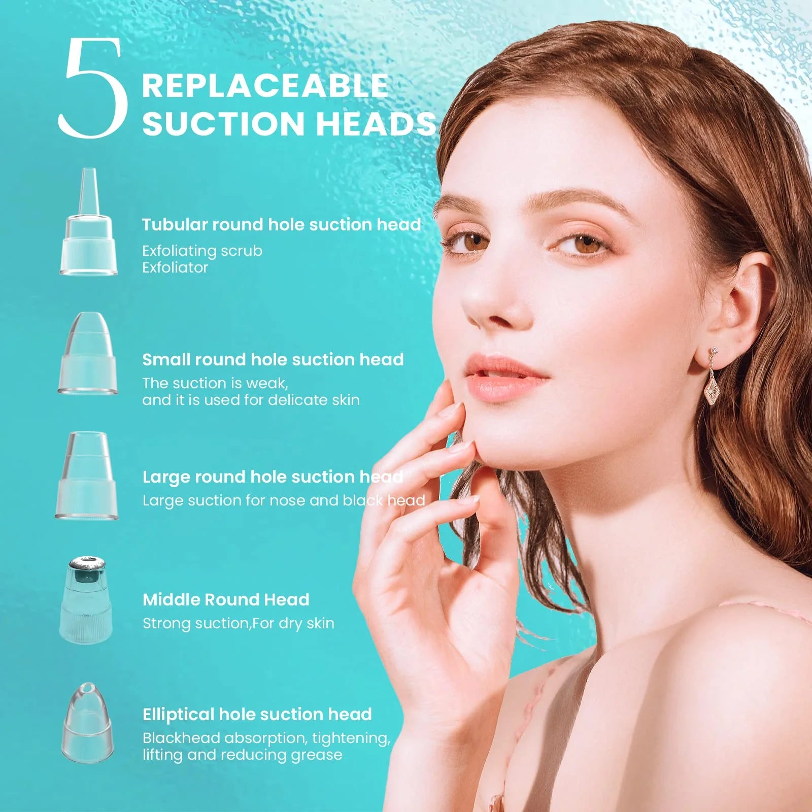 Blackhead Remover Pore Vacuum Cleaner Pimple Extractor - Facial Pore Cleaner Pore Extractor - Electric USB Pore Vacuum with 5 Probes - Blackhead Suction Tool - Blackhead Remover Kit (White)