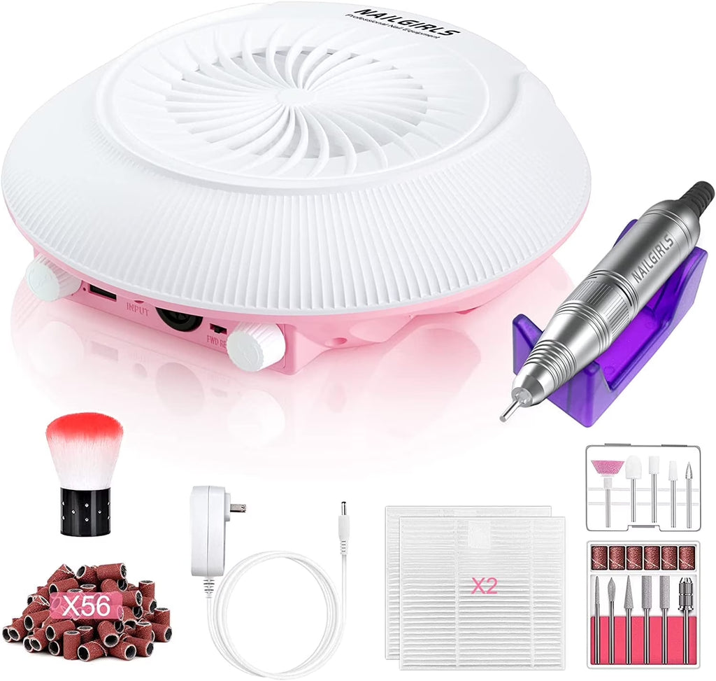 Professional 2 in 1 Nail Drill with Efficient Suction, 35000RPM Electric Nail Efile, White