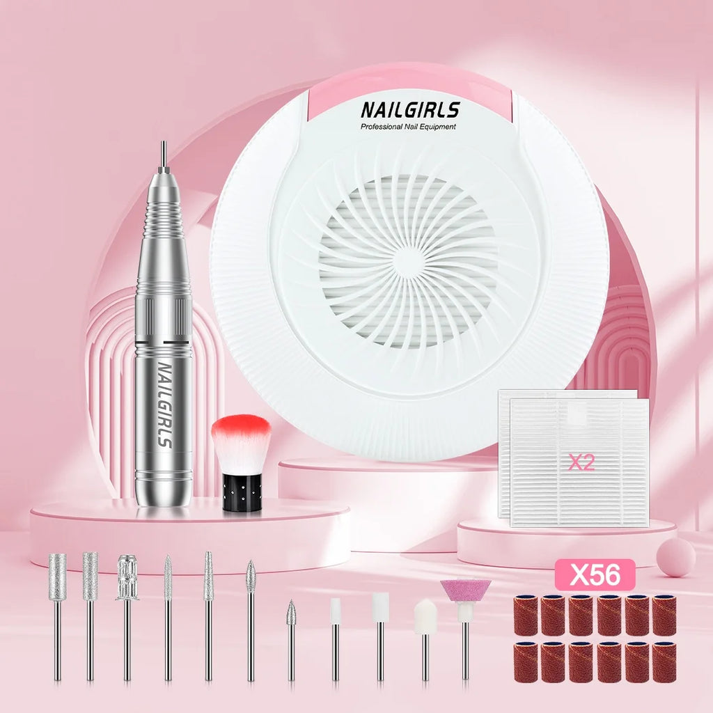 Professional 2 in 1 Nail Drill with Efficient Suction, 35000RPM Electric Nail Efile, White