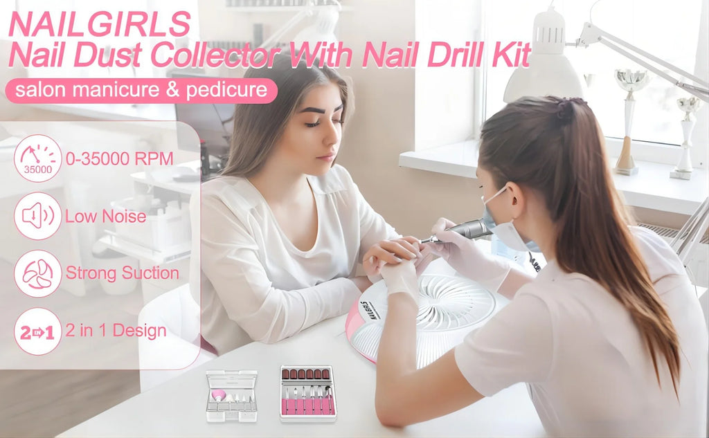 Professional 2 in 1 Nail Drill with Efficient Suction, 35000RPM Electric Nail Efile, White