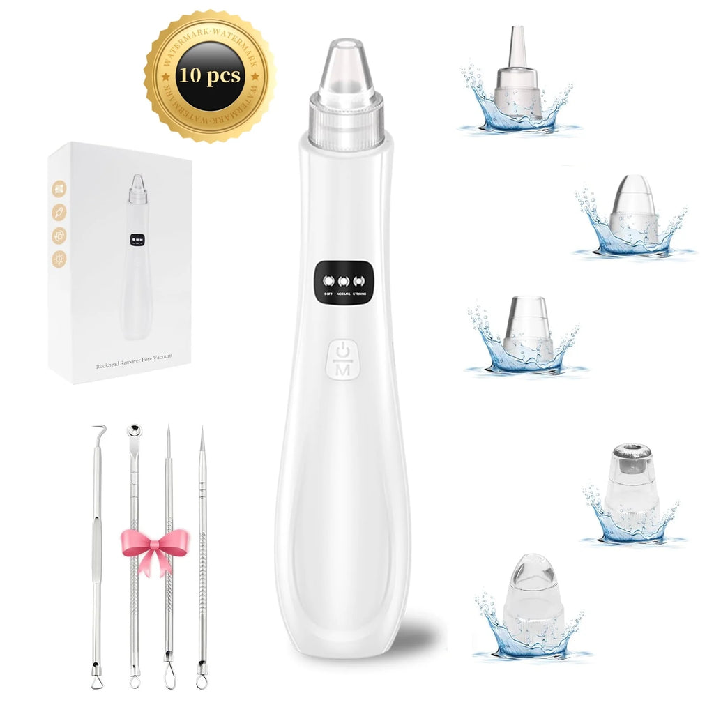 Blackhead Remover Pore Vacuum Cleaner Pimple Extractor - Facial Pore Cleaner Pore Extractor - Electric USB Pore Vacuum with 5 Probes - Blackhead Suction Tool - Blackhead Remover Kit (White)
