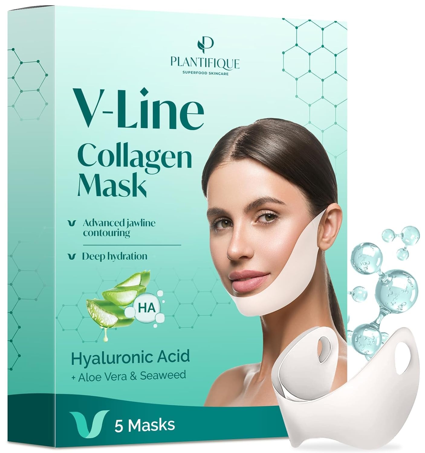 V-Line Mask 5 PCS- Chin Strap for Double Chin for Women & Men and under Eye Patches for Dark Circles and Puffiness (20 Pairs)