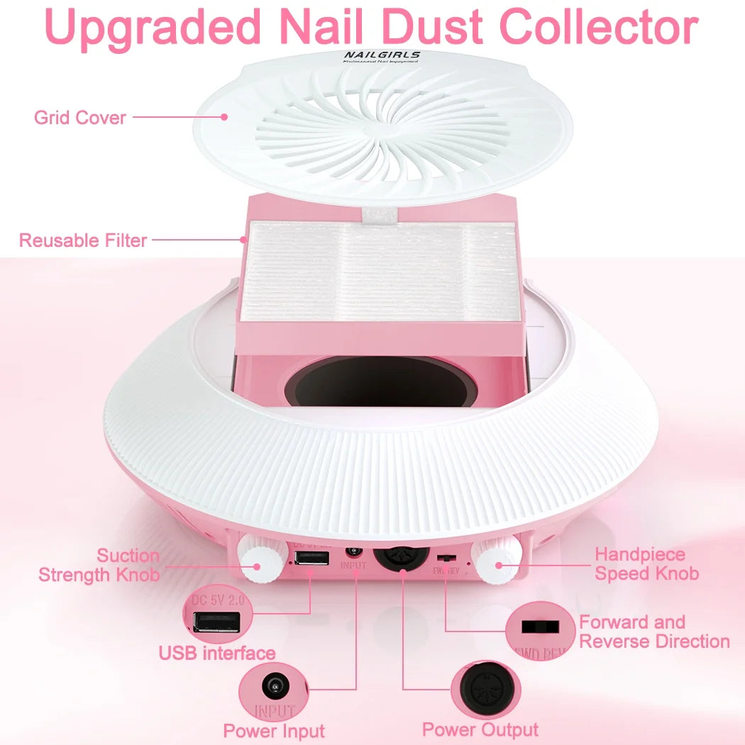 Professional 2 in 1 Nail Drill with Efficient Suction, 35000RPM Electric Nail Efile, White