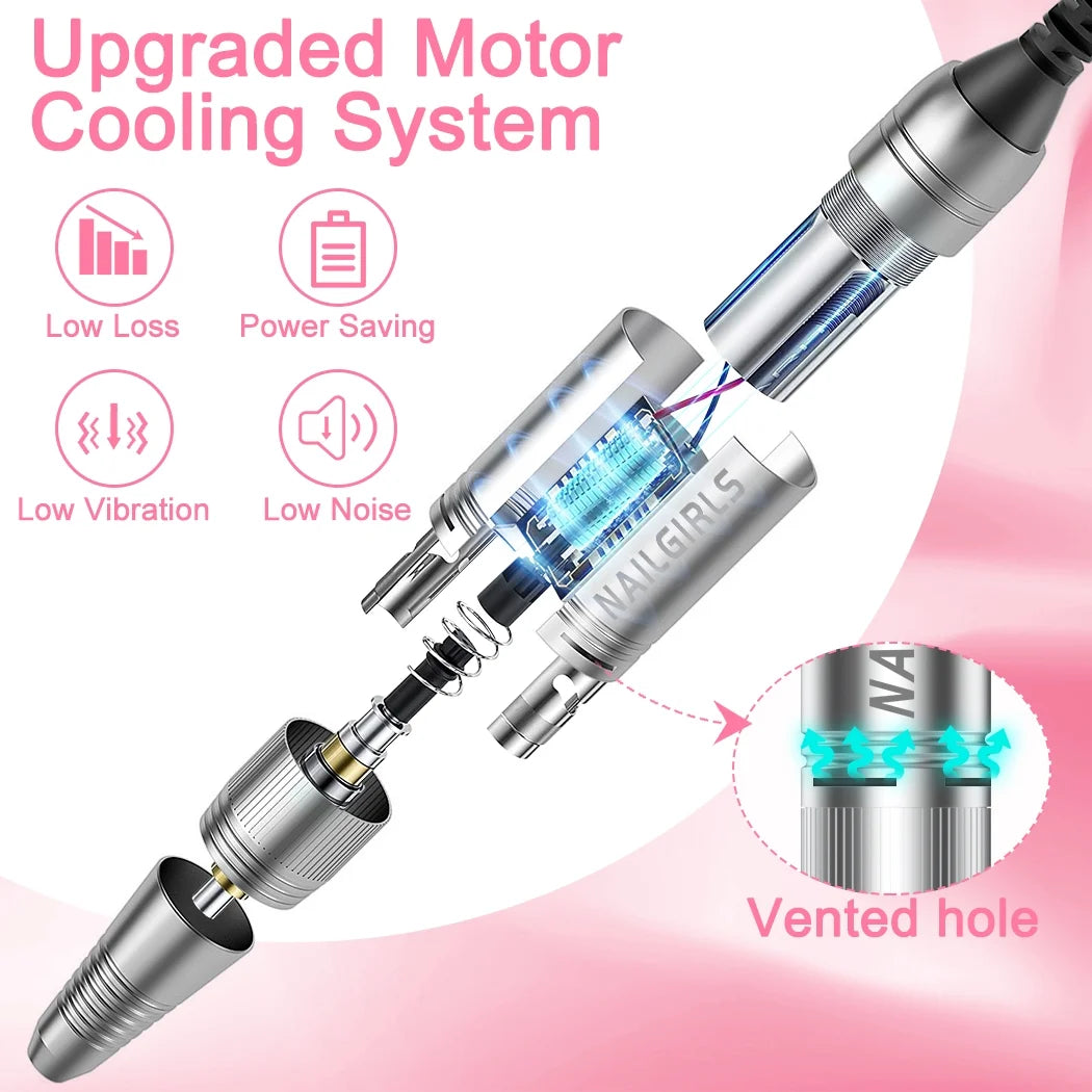 Professional 2 in 1 Nail Drill with Efficient Suction, 35000RPM Electric Nail Efile, White