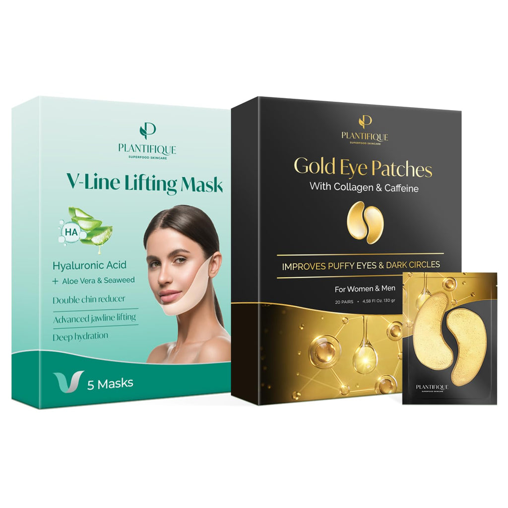 V-Line Mask 5 PCS- Chin Strap for Double Chin for Women & Men and under Eye Patches for Dark Circles and Puffiness (20 Pairs)