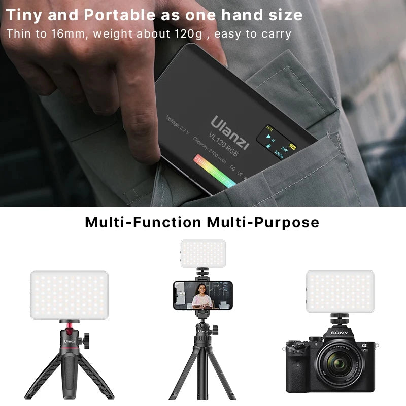 VL120 Full Color RGB Video Light 2500K-9000K LED Photography Lighting Dimmable Camera Light Live Vlog Fill Light