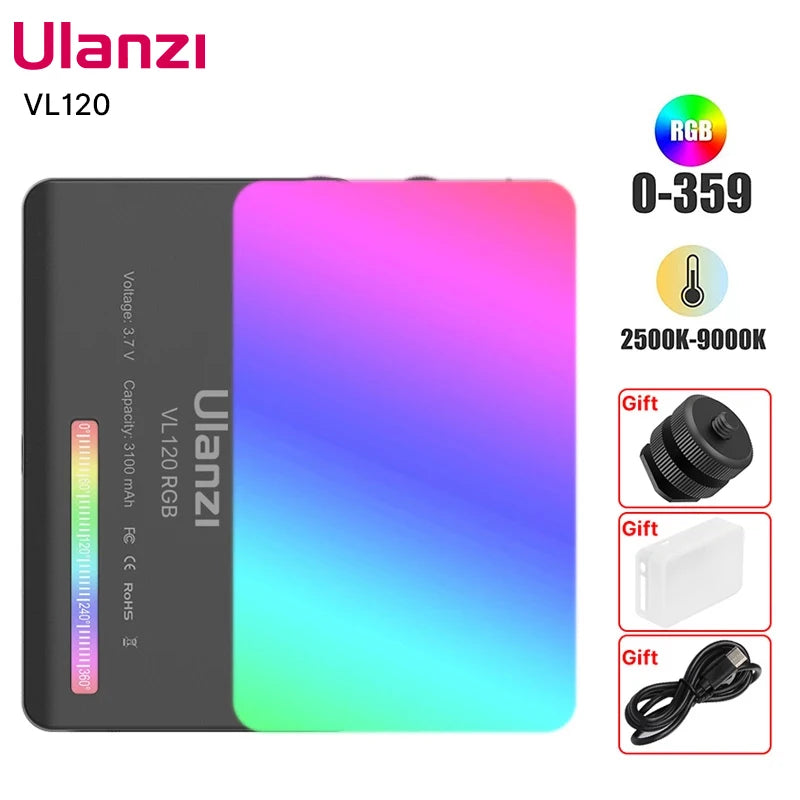VL120 Full Color RGB Video Light 2500K-9000K LED Photography Lighting Dimmable Camera Light Live Vlog Fill Light